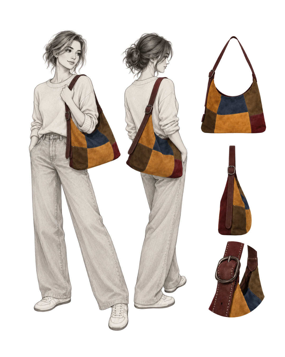Hobo bag kabelka s patworkovým vzorem