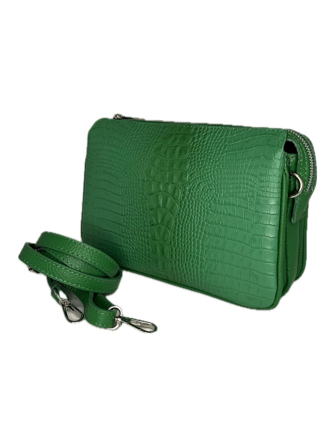 Kožená crossbody VERA PELLE se vzorem krokodýlí kůže