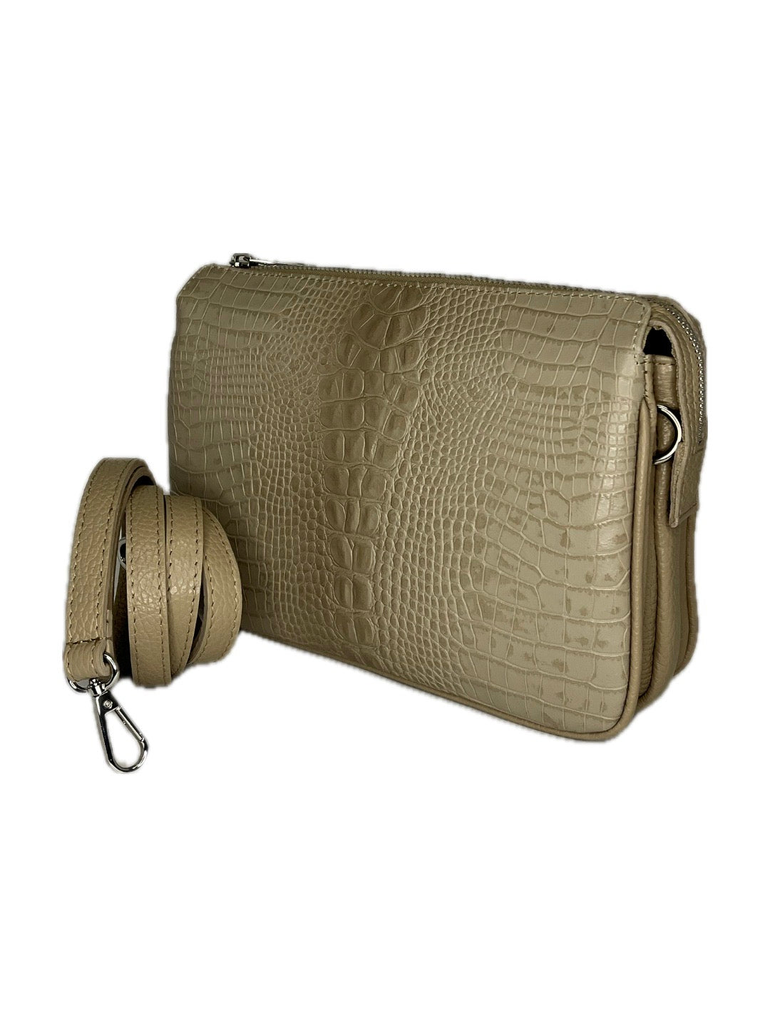 Kožená crossbody VERA PELLE se vzorem krokodýlí kůže