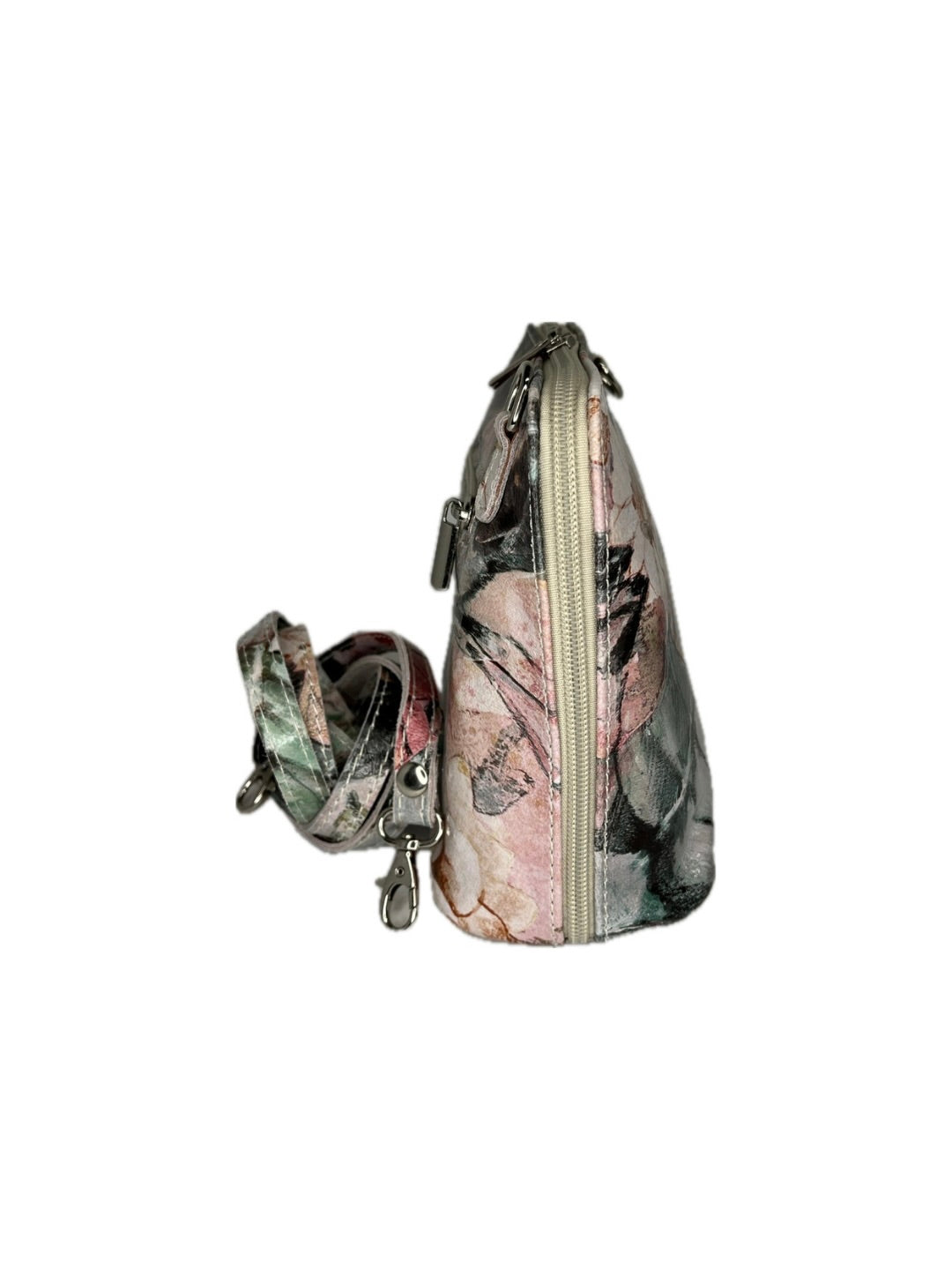 Malá kožená kabelka VERA PELLE - crossbody s květinovým vzorem