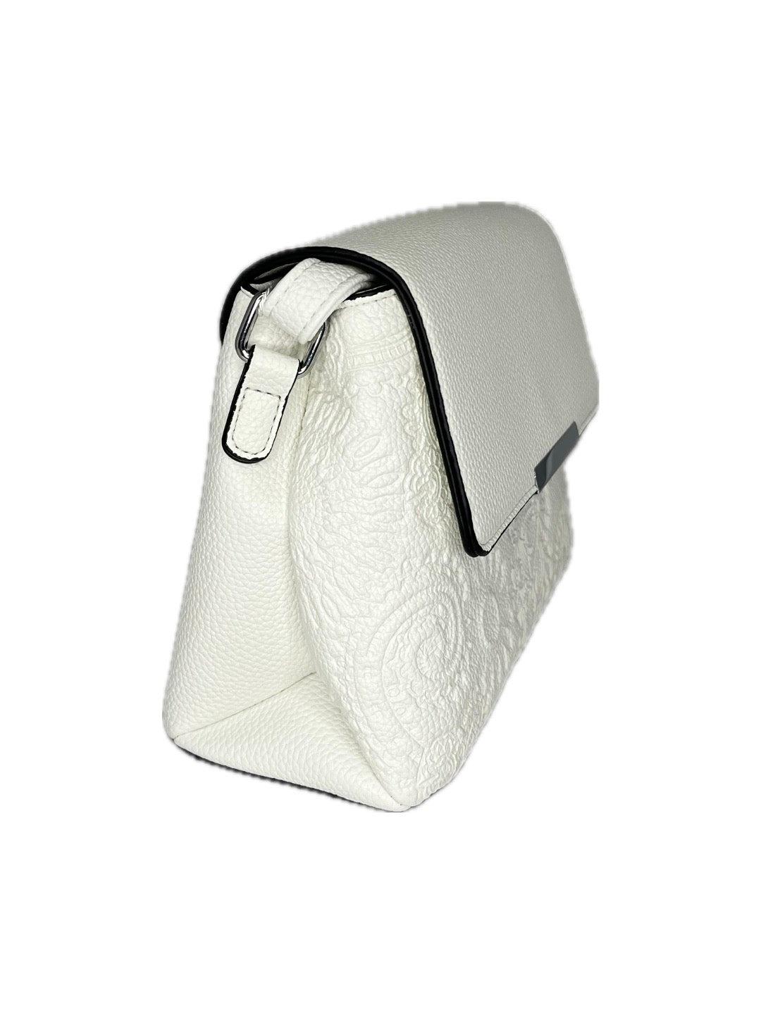 Malá bílá crossbody s klopnou a květinovým vzorem