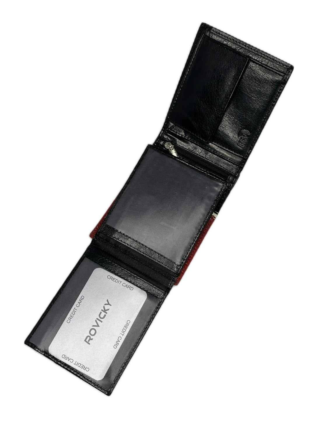 Pánská elegantní kožená peněženka Rovicky s funkcí RFID v kombinaci černé a červené