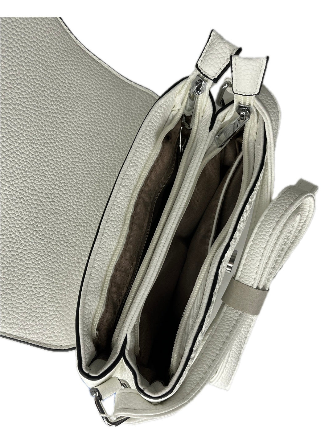 Malá bílá crossbody s klopnou a květinovým vzorem