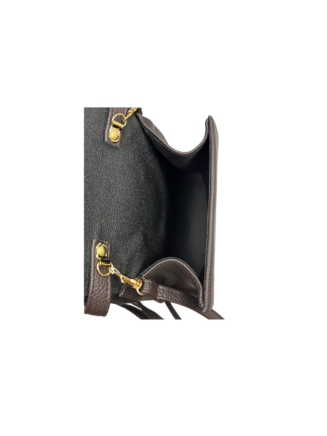 Dámská společenská kabelka Laura Biaggi v kombinaci s lakovanou kůží - hnědá