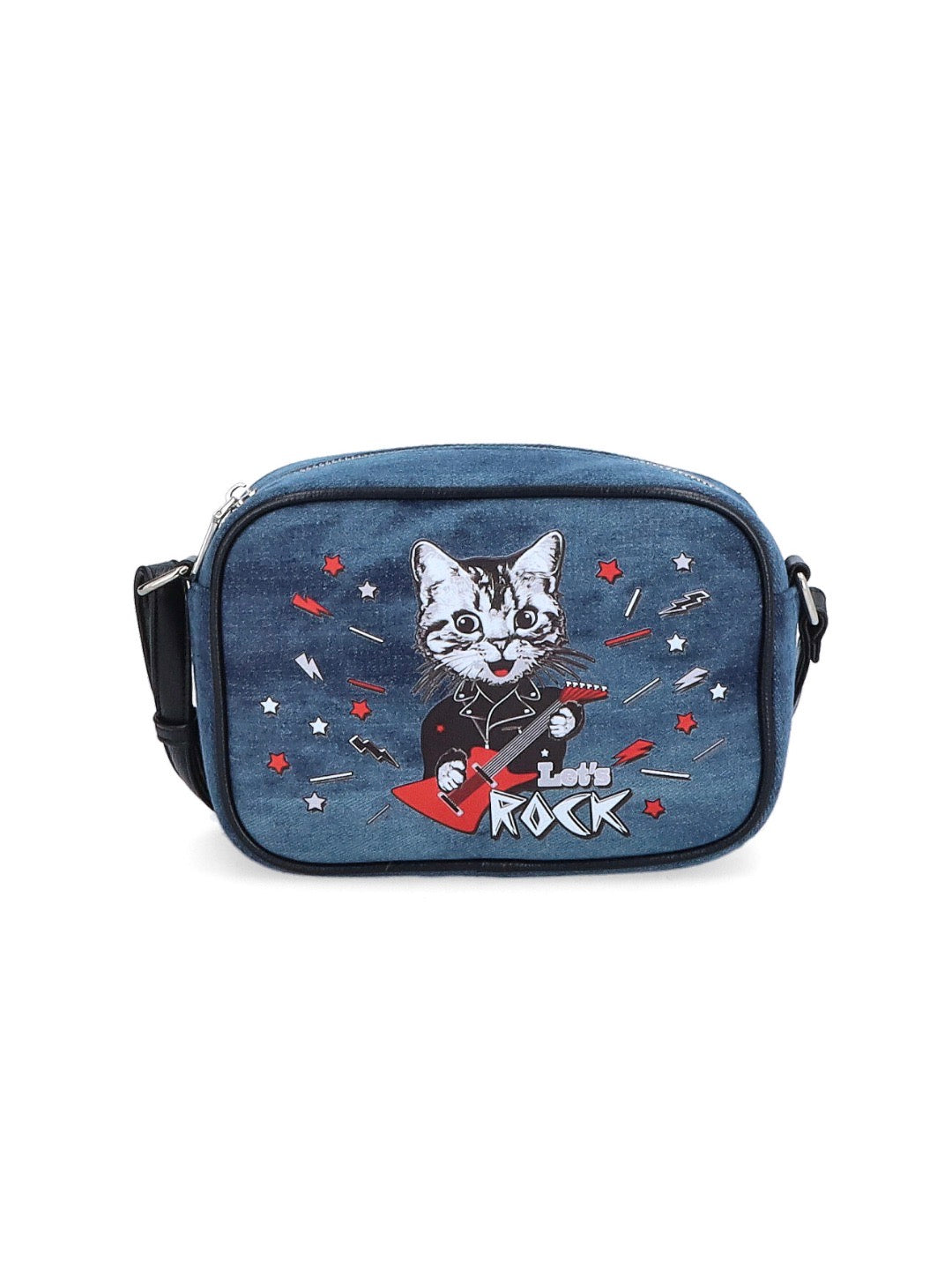 Malá crossbody kabelka jeans kočka - NOVINKA