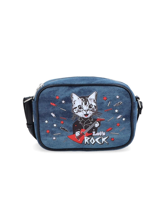 Malá crossbody kabelka jeans kočka - NOVINKA