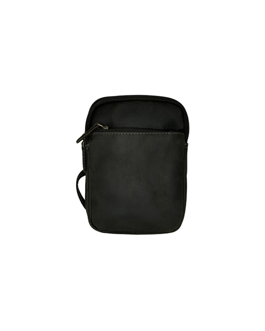Malá černá pánská crossbody taška z pravé kůže na opasek i přes rameno