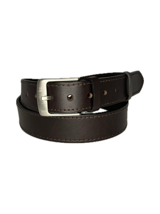Pánský kožený opasek tmavě hnědý s prošitím - šířka 40 mm