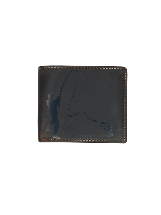 Menší pánská / chlapecká kožená peněženka s motivem rybáře