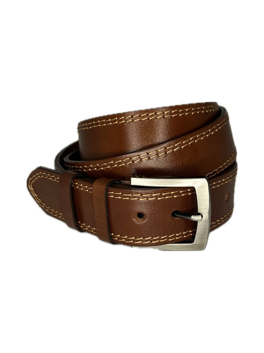 Pánský kožený opasek JEANS prošívaný - šířka 38 mm