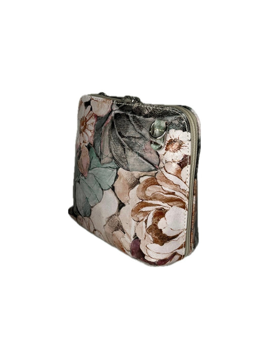 Malá kožená kabelka VERA PELLE - crossbody s květinovým vzorem