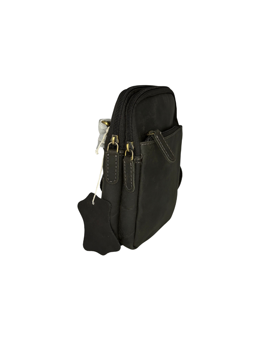 Malá černá pánská crossbody taška z pravé kůže na opasek i přes rameno