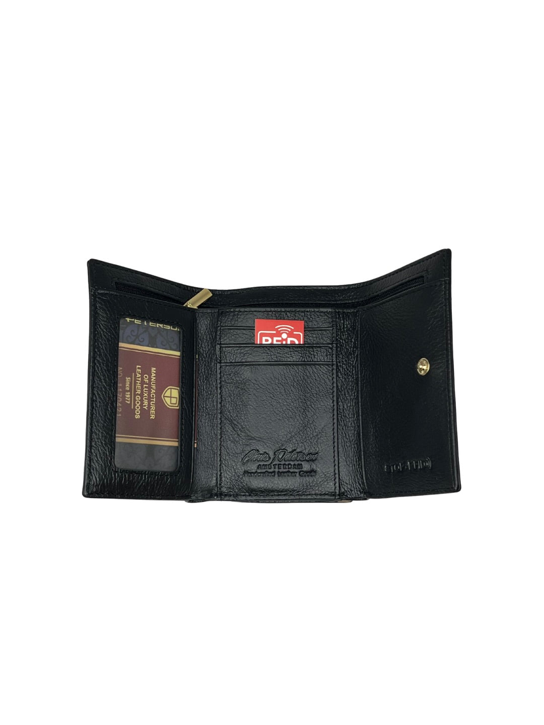 Malá černá kožená peněženka Peterson s kovovým rámečkem a funkcí RFID