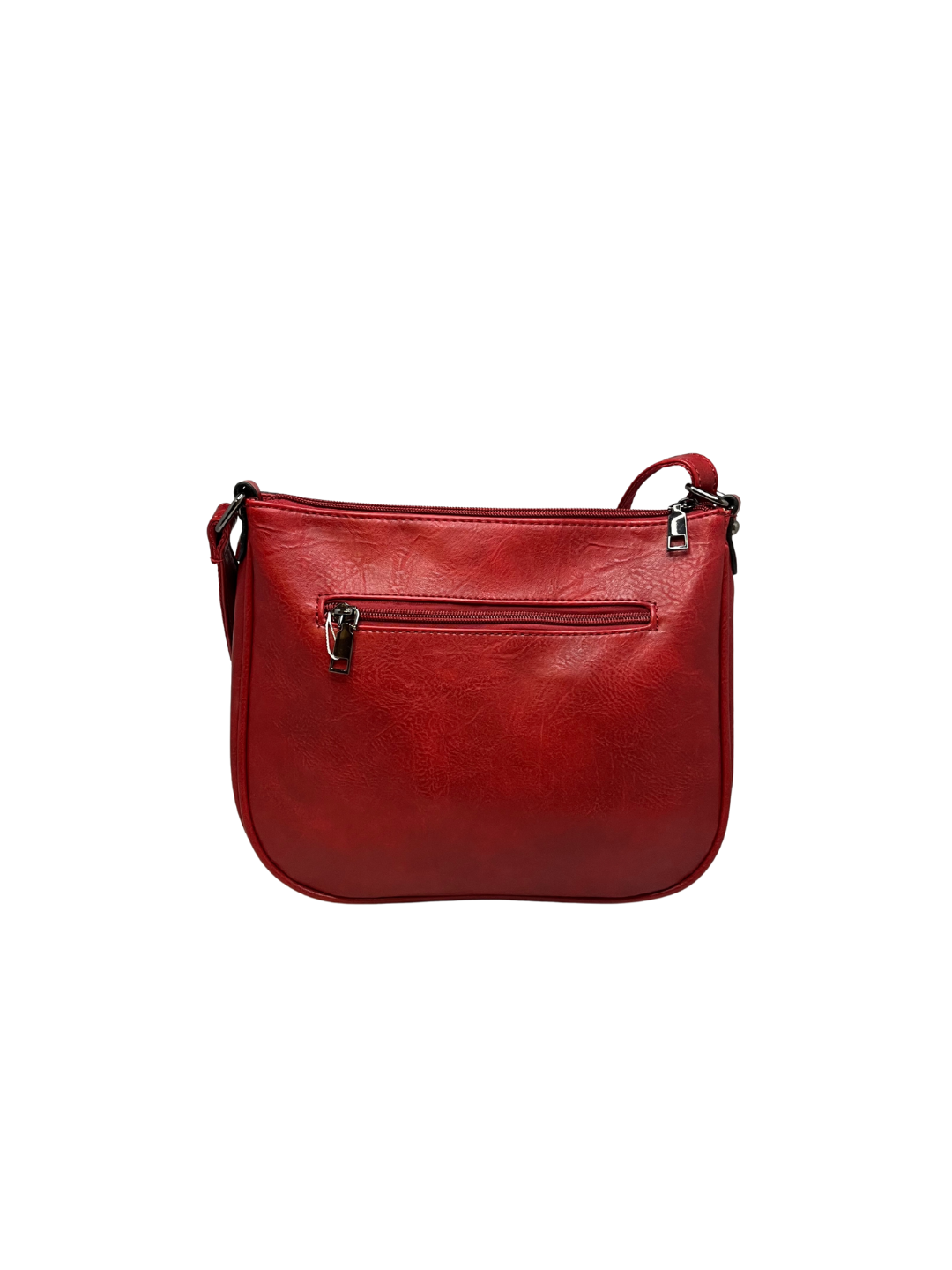 Dámská červená crossbody s klopnou zdobenou ražením