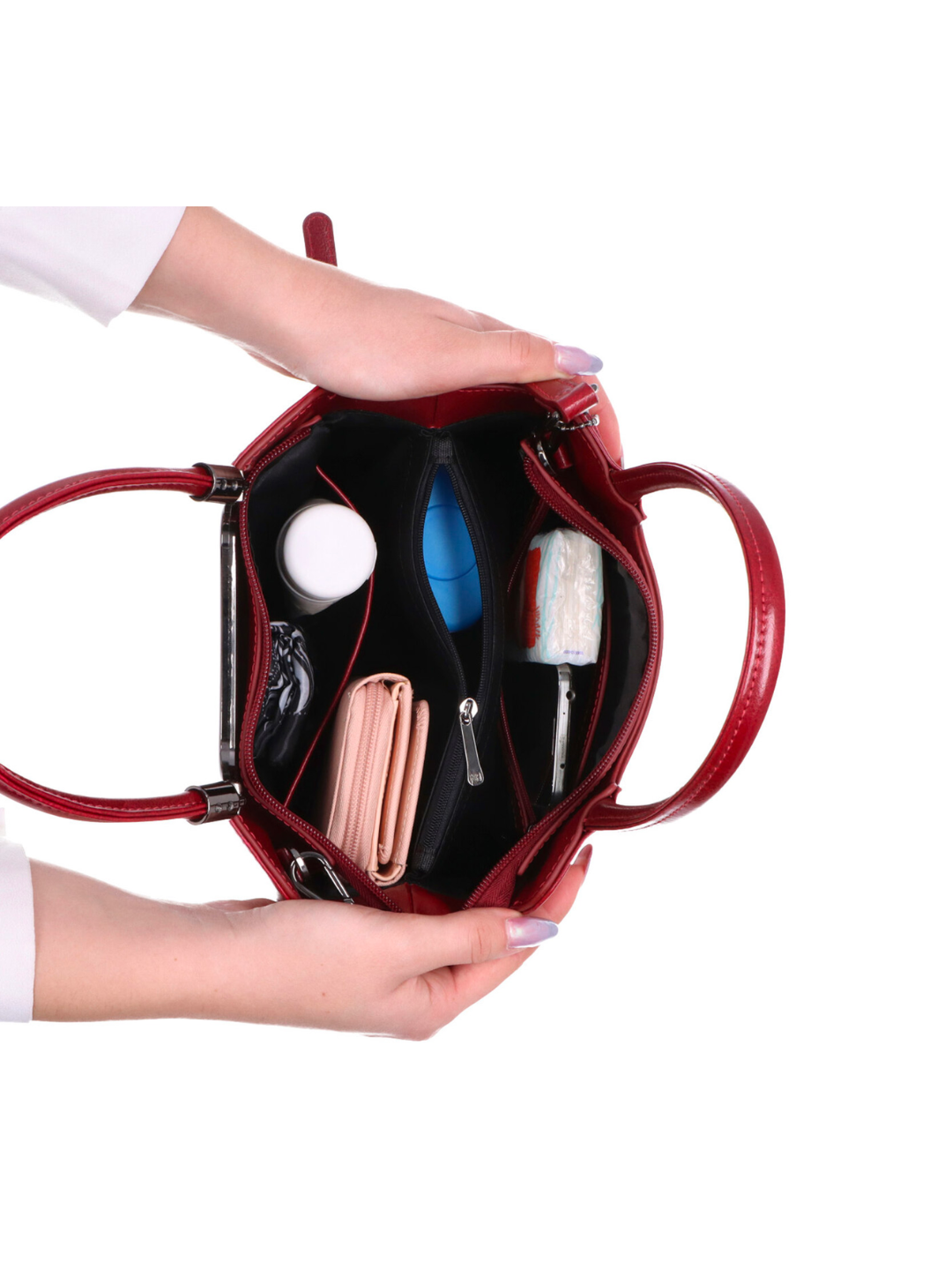 Elegantní červená kožená kabelka do ruky