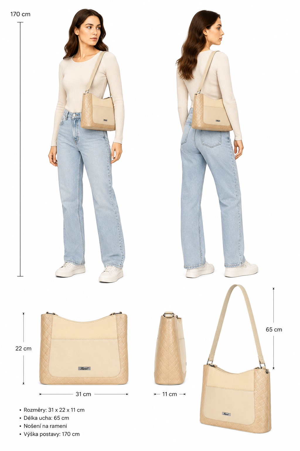 Menší elegantní shopper kabelka Karen