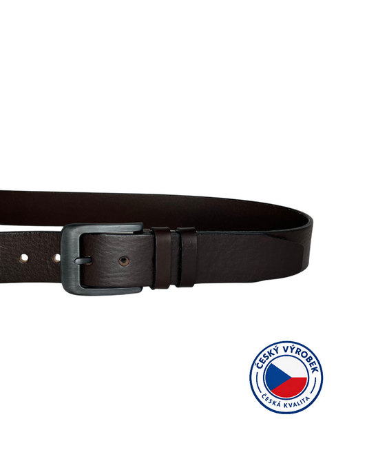 🇨🇿 Hnědý pánský kožený opasek JEANS, spona neobsahuje nikl - šířka 40mm