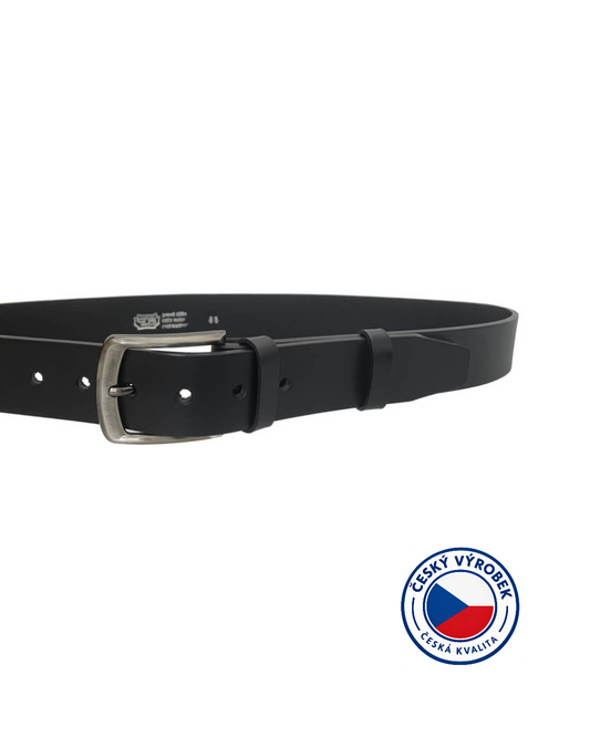 🇨🇿 Černý pánský kožený opasek JEANS šířka 40mm