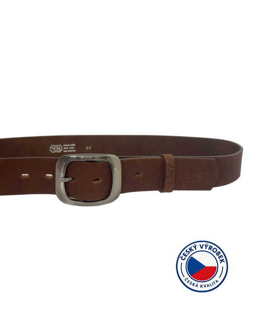 🇨🇿 Dámský kožený opasek JEANS se vzorem - šířka 40mm