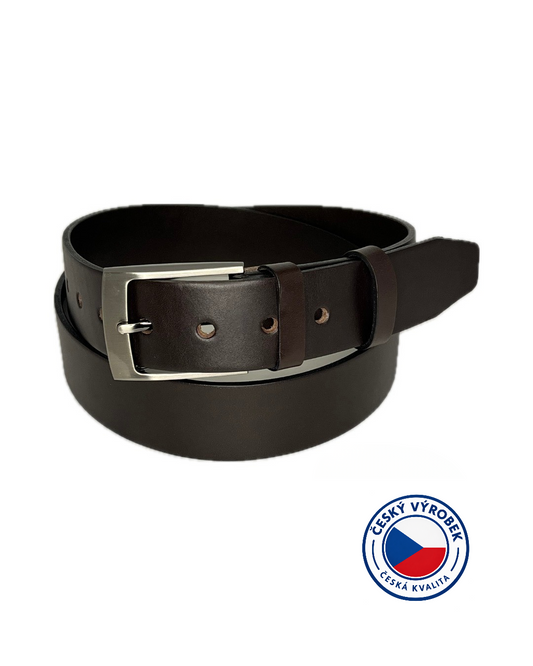 🇨🇿 Pánský kožený opasek s lesklou sponou, neobsahuje nikl - šířka 40 mm