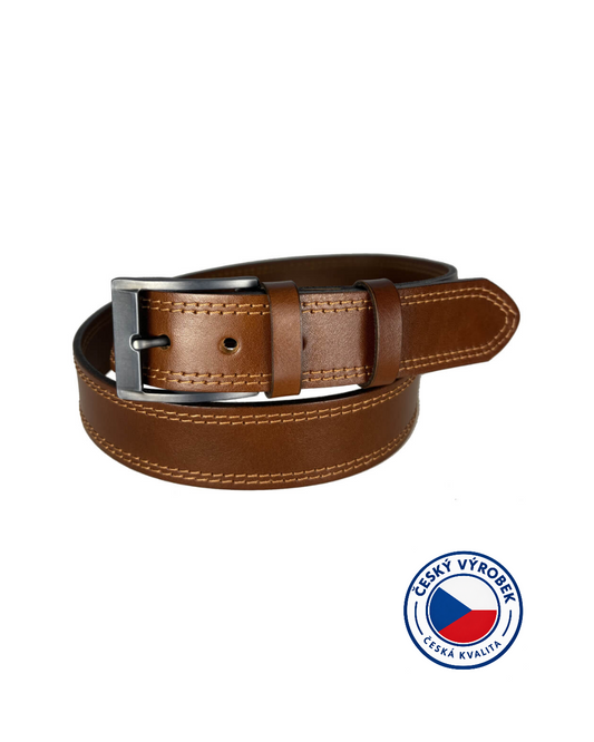 🇨🇿 Pánský / dámský kožený opasek JEANS s prošitím, neobsahuje nikl - šířka 40 mm