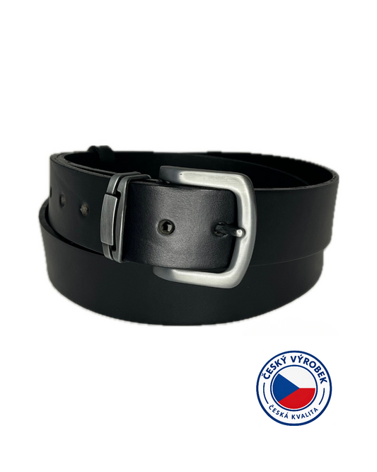 🇨🇿 Pánský kožený opasek JEANS s kovovým poutkem, neobsahuje nikl - šířka 40 mm