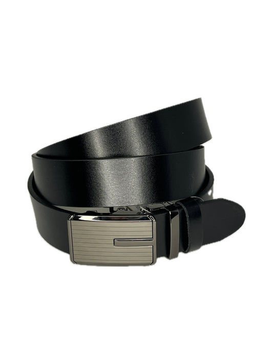 Pánský kožený společenský opasek - černý se sponou automat - 34mm